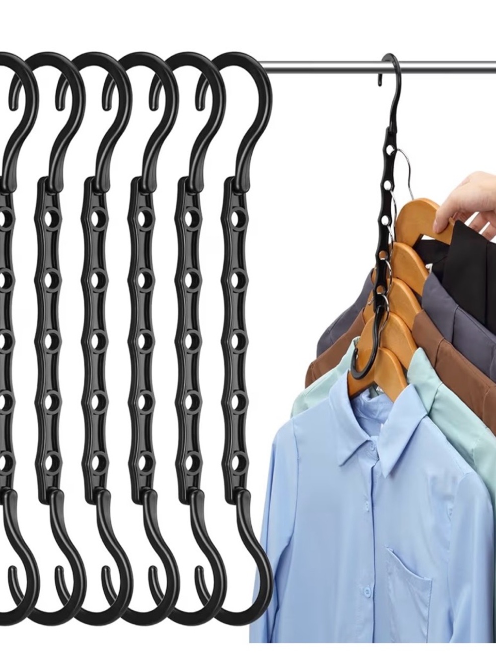 Home Closet Storage Multi-Layer Black Space-Saving Closet Hangers - 6 Pack